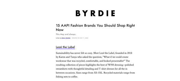 Byrdie: 15 AAPI Fashion Brands You Should Shop Right Now