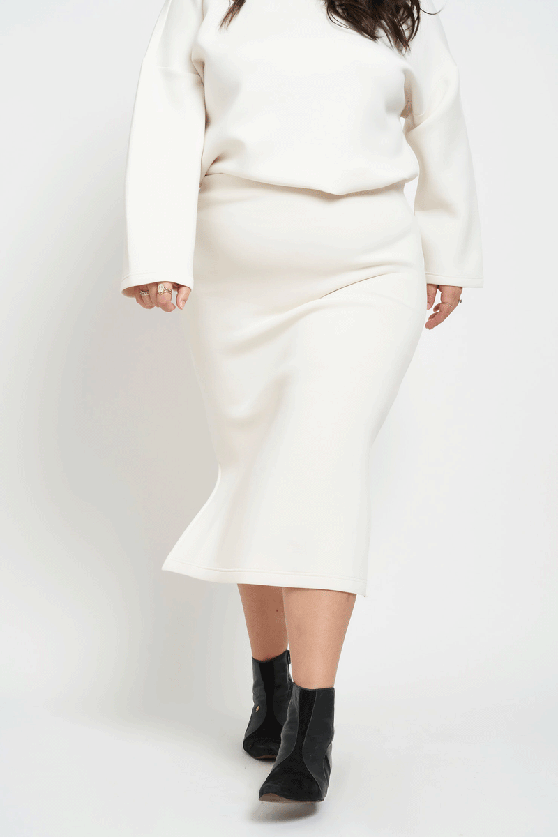 comfortable cream midi skirt